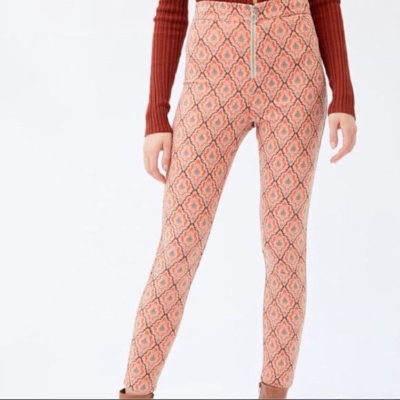 Urban Outfitters Susie Jacquard High Waisted Zip front Pants Orange size 2 - Picture 1 of 7
